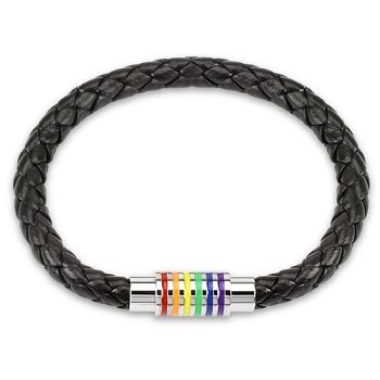 BRAIDED LEATHER BRACELET WITH MAGNETIC CLOSURE, Color: RAINBOW/SILVER