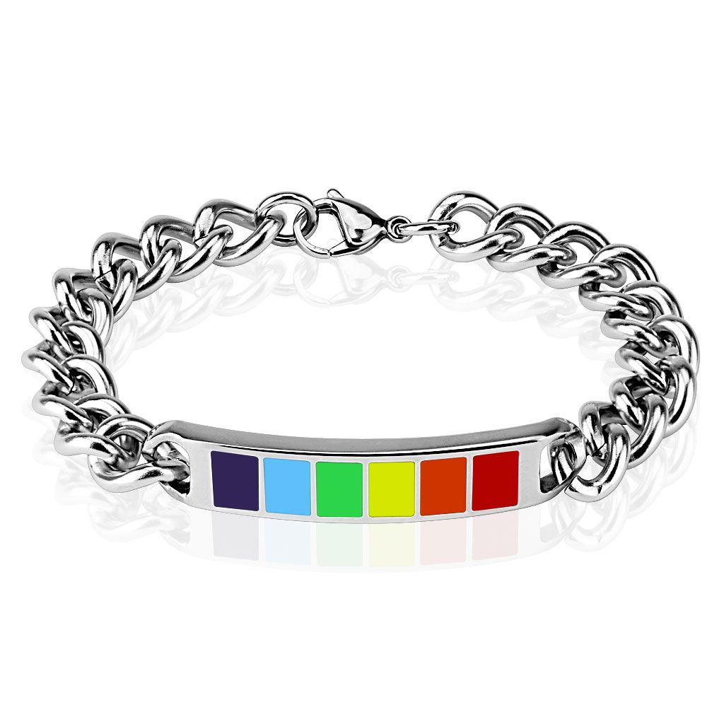 RAINBOW BAR ENAMEL CHAIN BRACELET, Color: SLIVER