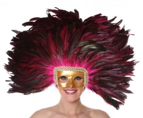 ZUCKER FEATHER HEADDRESS & REMOVABLE MASK SHOCKING PINK, Color: SHOCKING PINK