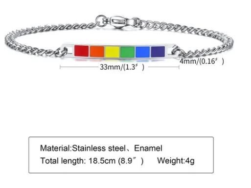 RAINBOW BAR ENAMEL THIN CHAIN BRACELET, Color: SLIVER