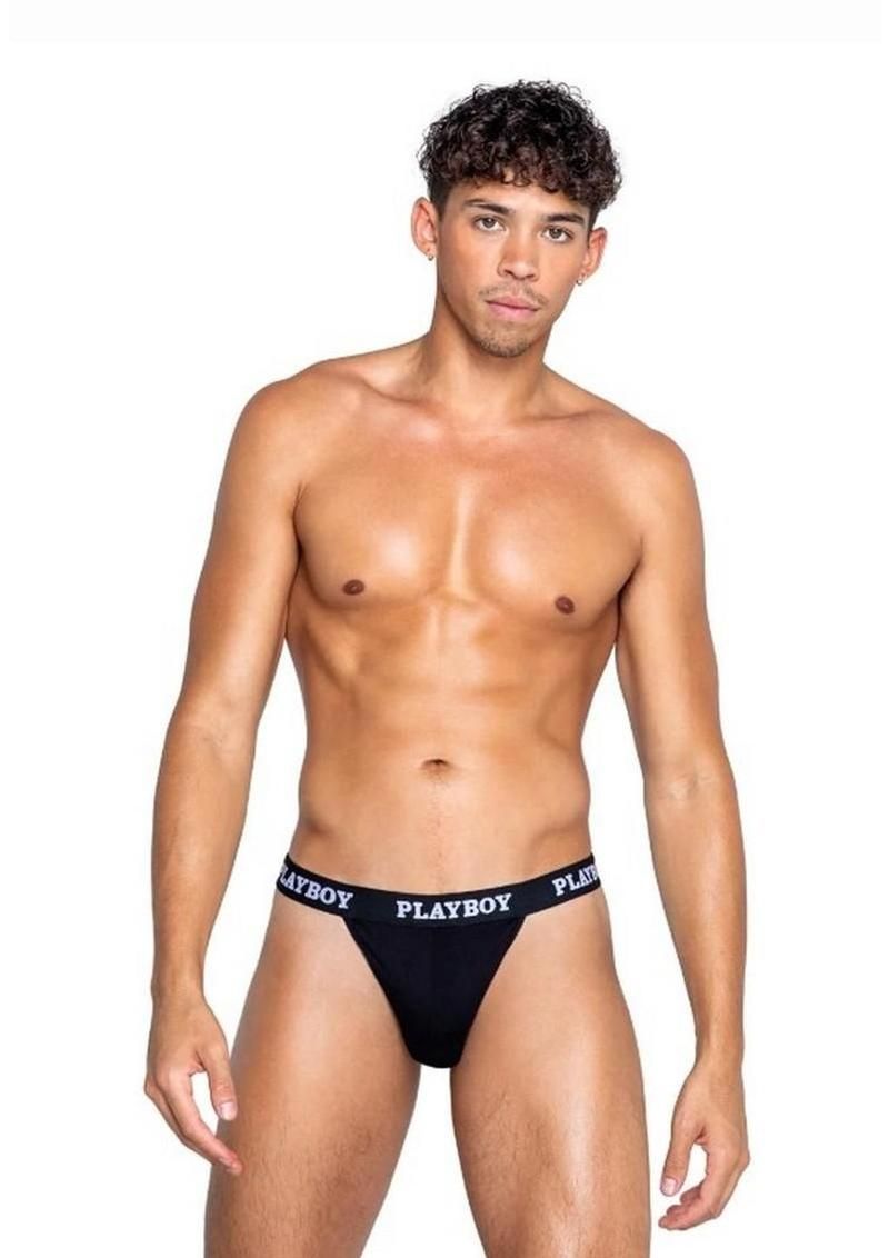 PLAYBOY MENS MODAL GYM THONG BLACK, Size: SMALL