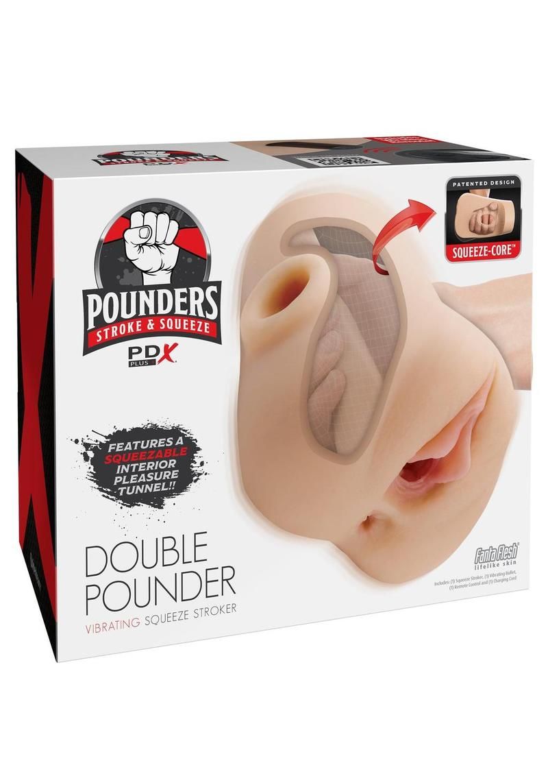 PDX PLUS DOUBLE POUNDER VIBRATING SQUEEZE STROKER, Color: LIGHT