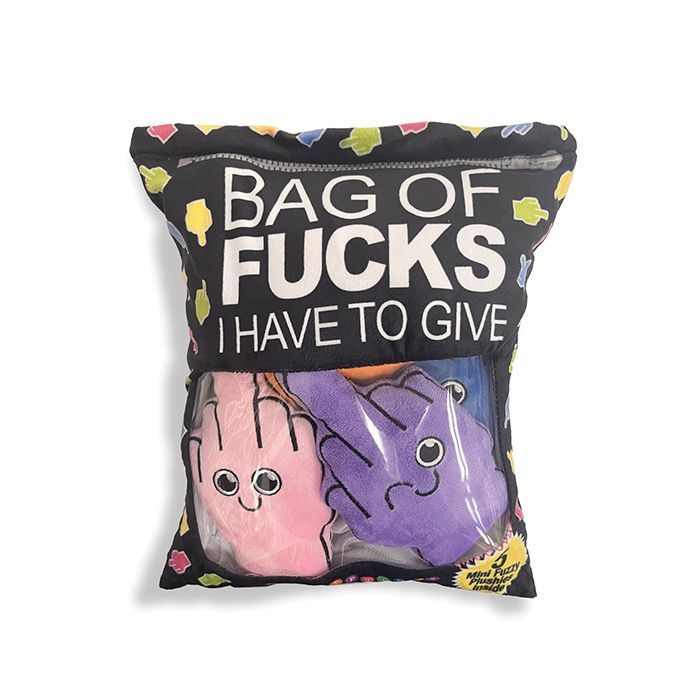 BAG OF FUCKS I HAVE TO GIVE PLUSHY PILLOW - PLUSH BAG OF 5 MIDDLE FINGERS
