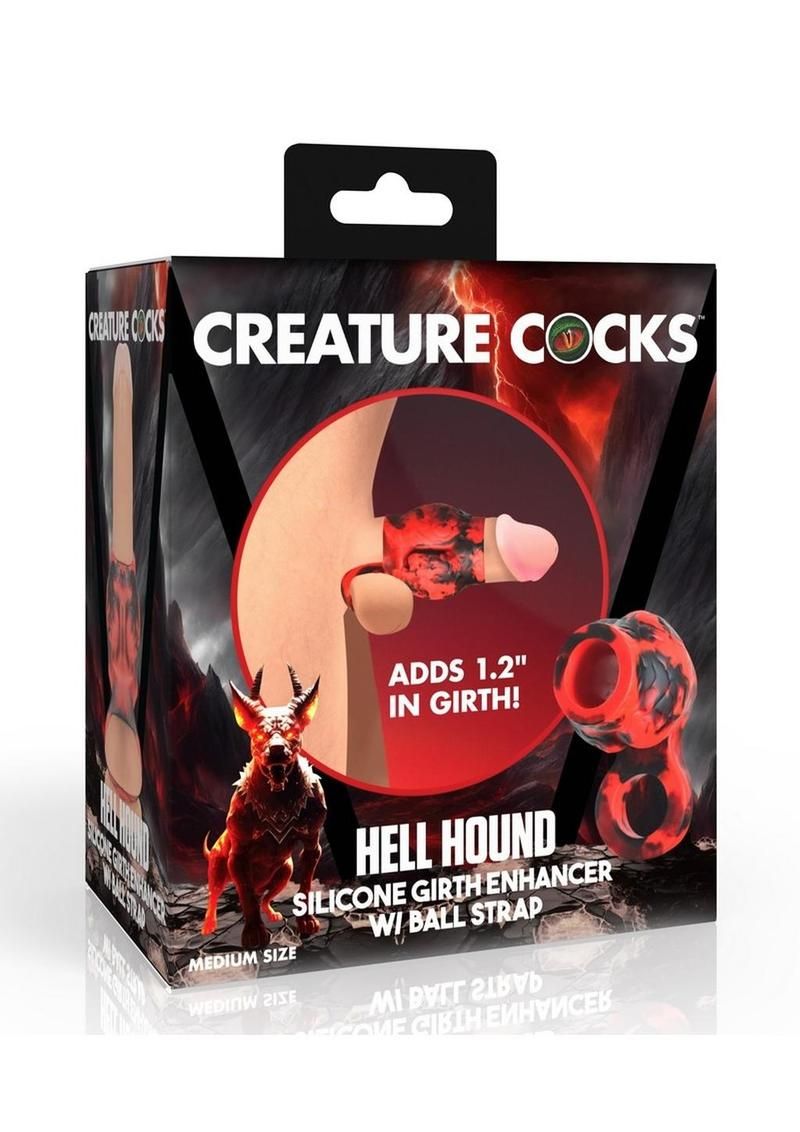 CREATURE COCKS HELL HOUND RED & BLACK SILICONE PENIS SLEEVE, Size: MEDIUM