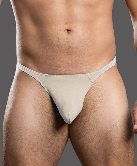 ANDREW CHRISTIAN ALMOST NAKED NO-SHOW ULTRA LOW RISE THONG TAUPE, Size: SMALL