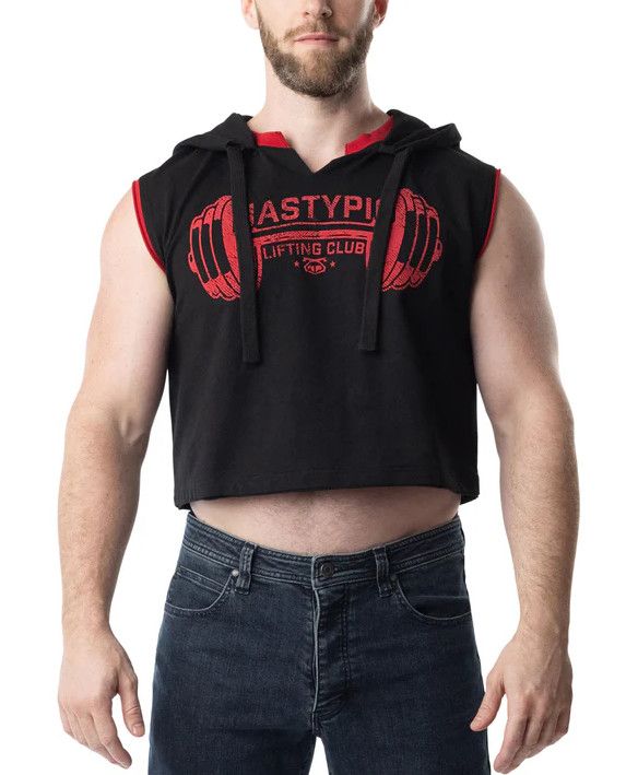 NASTY PIG LIFT CLUB SLEEVELESS HOODIE BLACK & RED