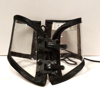 CORSET STYLE LACE UP CLEAR VINYL COLLAR WITH BLACK SATIN TRIM