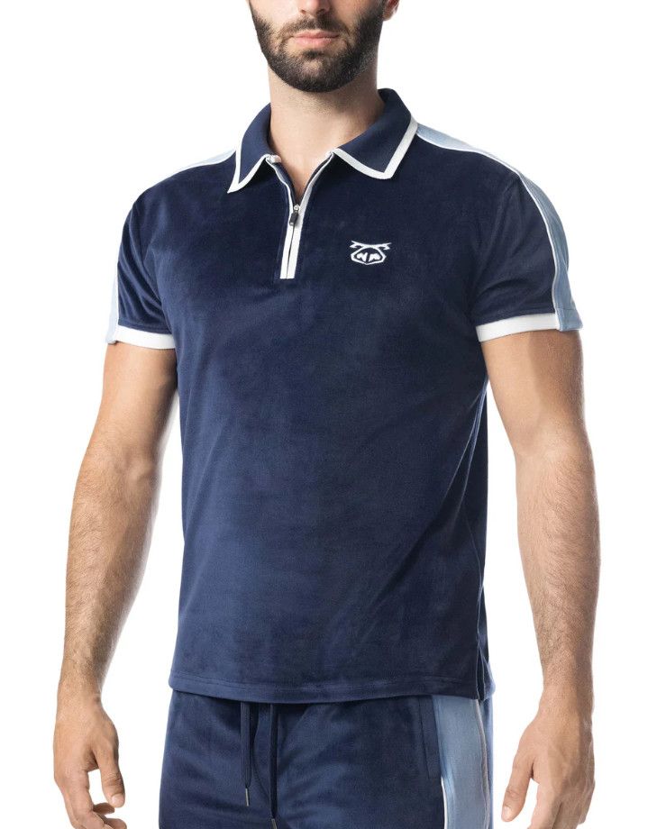 NASTY PIG ESSEX VELOUR POLO MIDNIGHT NAVY & PERRY BLUE, Size: SMALL