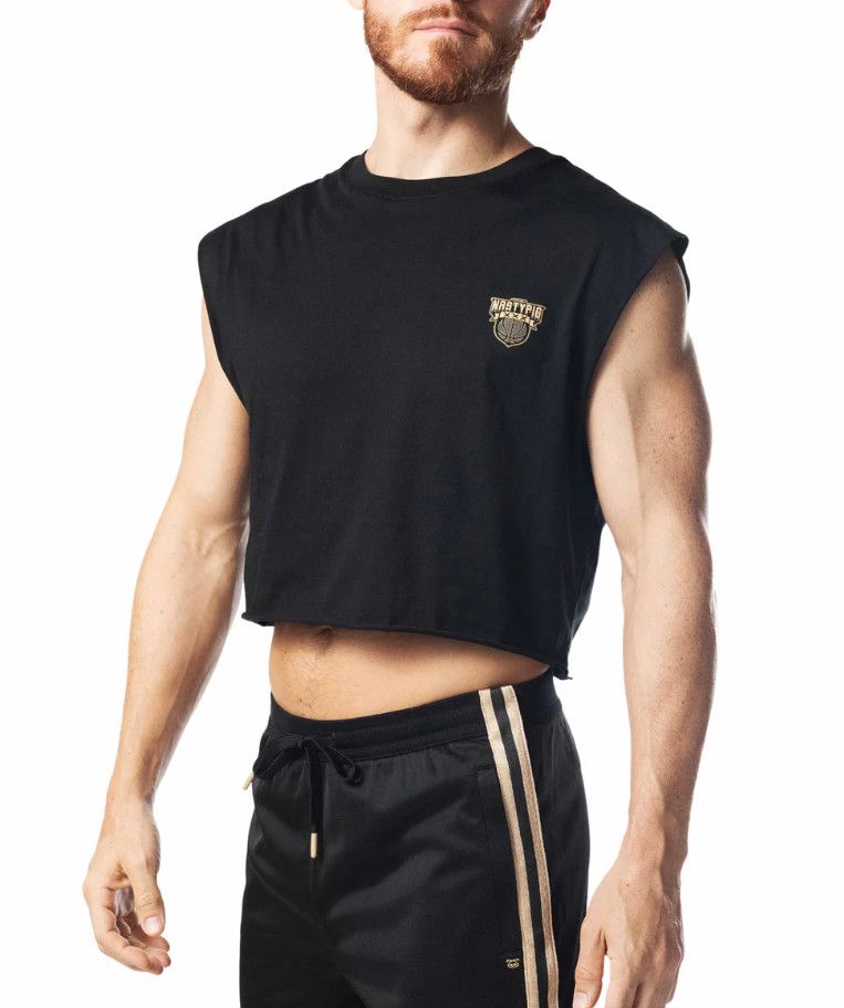 NASTY PIG WARM UP SLEEVELESS CROP TOP BLACK & CHAMPAGNE, Size: SMALL
