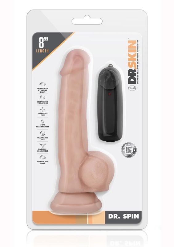 DR SKIN DR SPIN GYRATING DILDO WITH SUCTION CUP 8.5" VANILLA