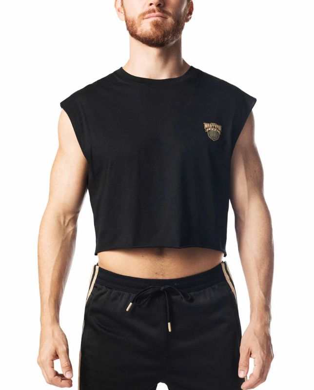 NASTY PIG WARM UP SLEEVELESS CROP TOP BLACK & CHAMPAGNE