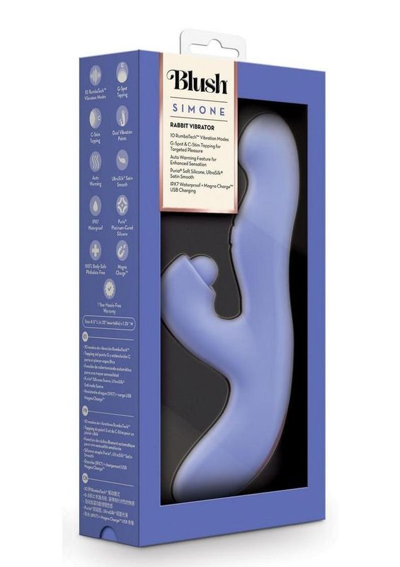 BLUSH SIMONE RECHARGEABLE SILICONE TAPPING RABBIT VIBRATOR BLUE
