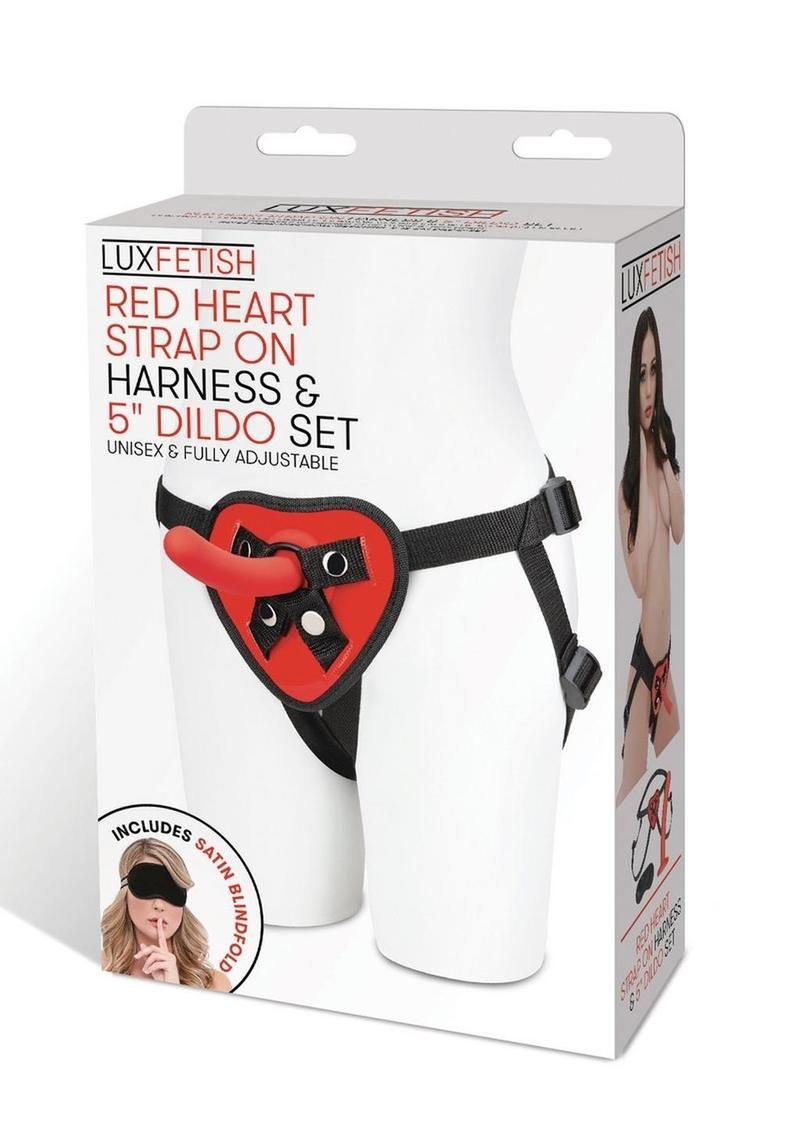 LUX RED HEART STRAP ON HARNESS & 5 LUX RED HEART STRAP ON HARNESS & 5" DILDO SET