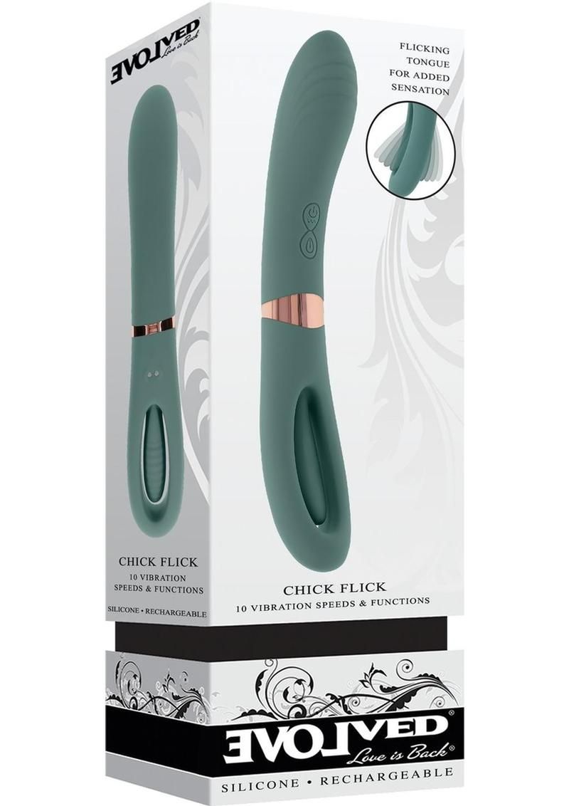 EVOLVED CHICK FLICK RECHARGEABLE SILICONE DUAL VIBRATOR GREEN EVOLVED CHICK FLICK RECHARGEABLE SILICONE DUAL VIBRATOR GREEN