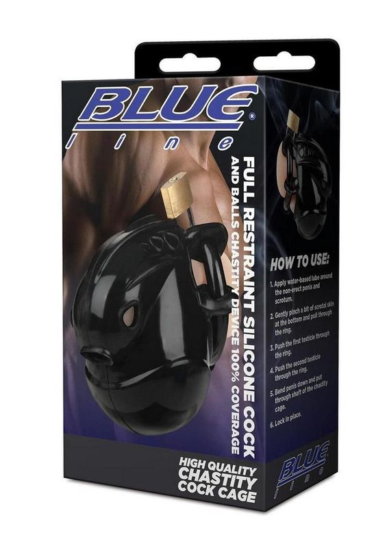 BLUE LINE FULL RESTRAINT SILICONE COCK & BALL CHASTITY DEVICE WITH FULL COVERAGE