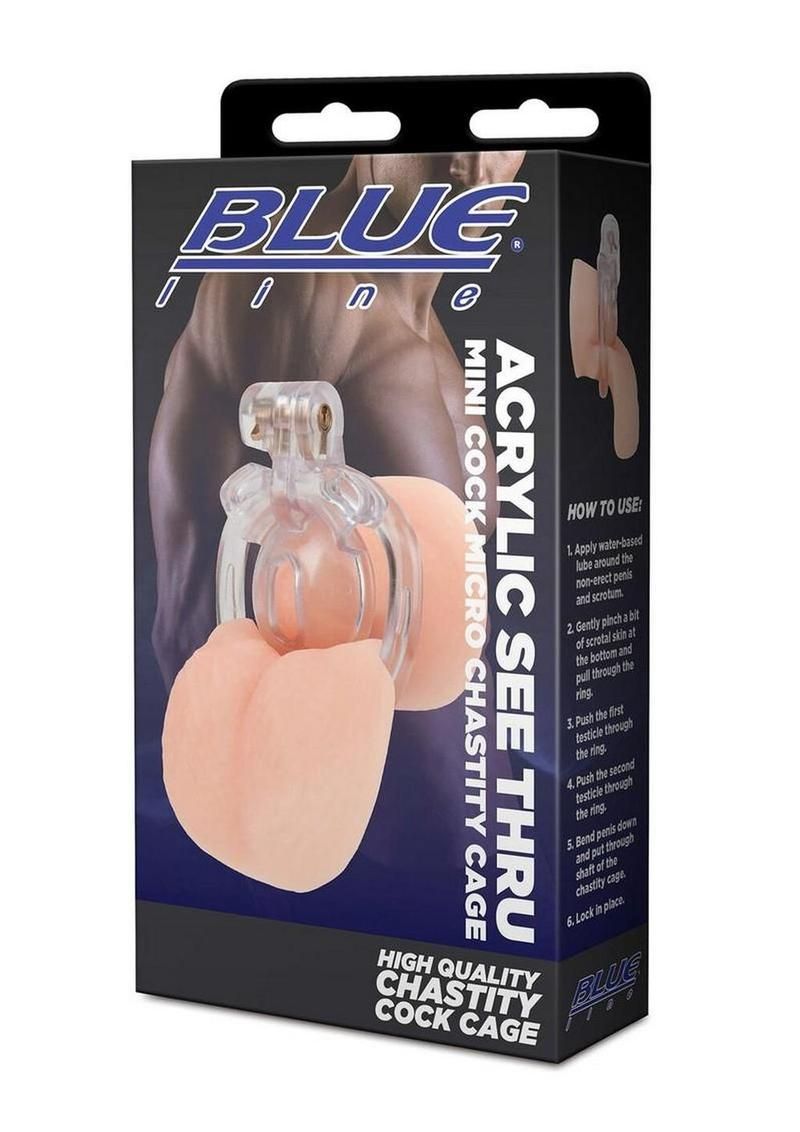 BLUE LINE ACRYLIC SEE THRU MINI COCK MICRO CHASTITY CAGE CLEAR BLUE LINE ACRYLIC SEE THRU MINI COCK MICRO CHASTITY CAGE CLEAR