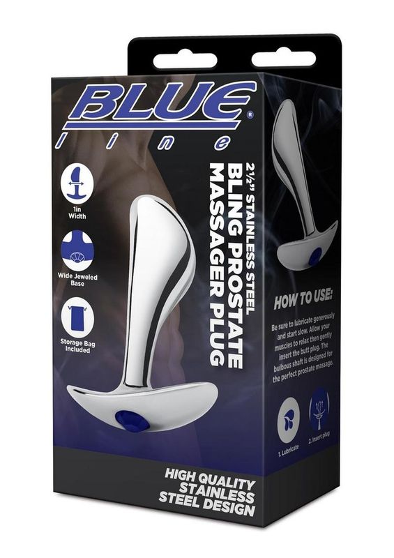 BLUE LINE STAINLESS STEEL BLING PROSTATE MASSAGER PLUG 2.5in