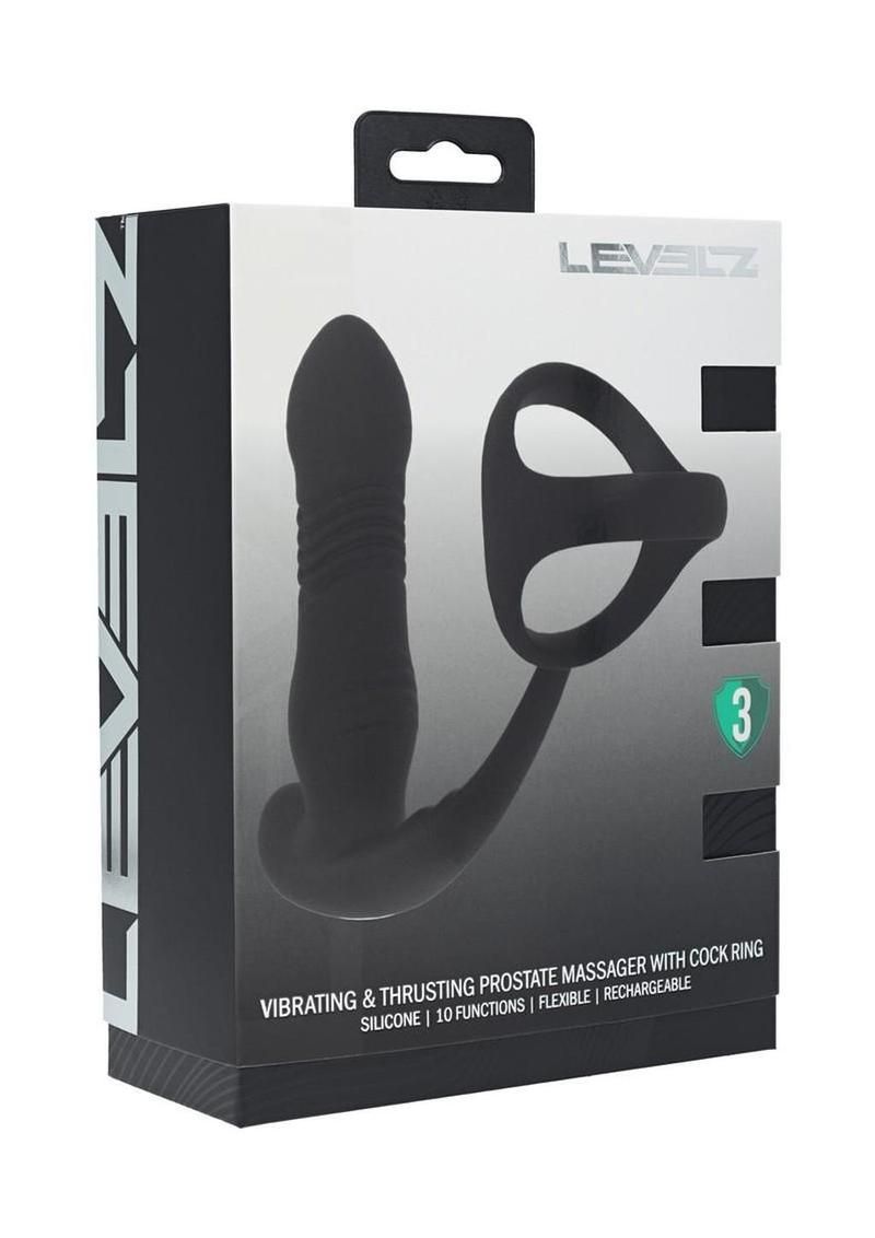 LEVELZ VIBRATING & THRUSTING SILICONE PROSTATE MASSAGER WITH TRI O COCK RING