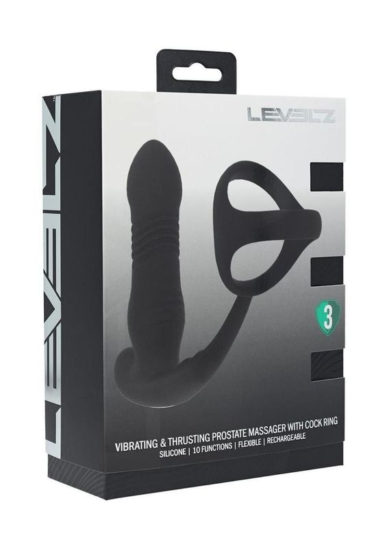 LEVELZ VIBRATING & THRUSTING SILICONE PROSTATE MASSAGER WITH TRI O COCK RING
