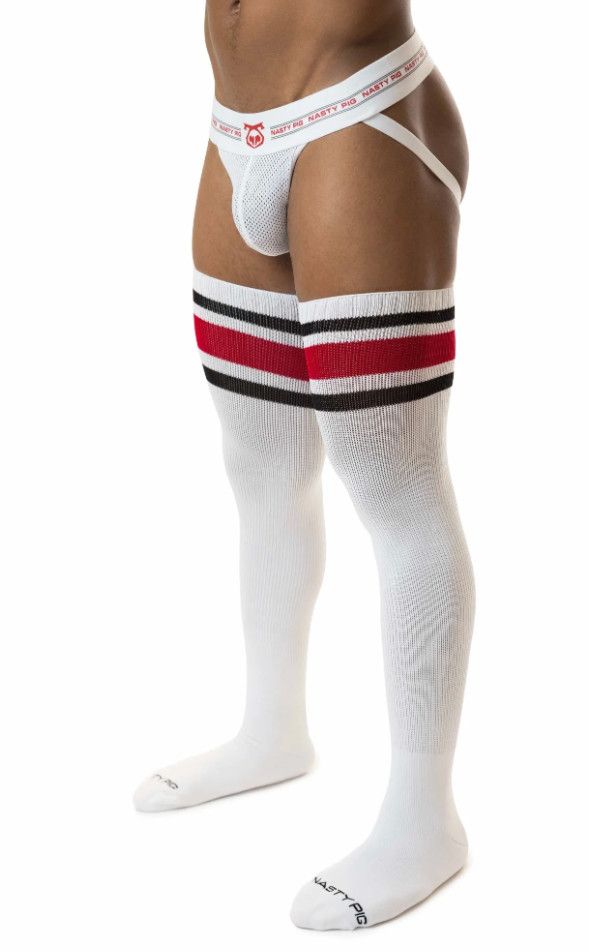 NASTY PIG HOOK'D UP THIGH HIGH SOCKS WHITE