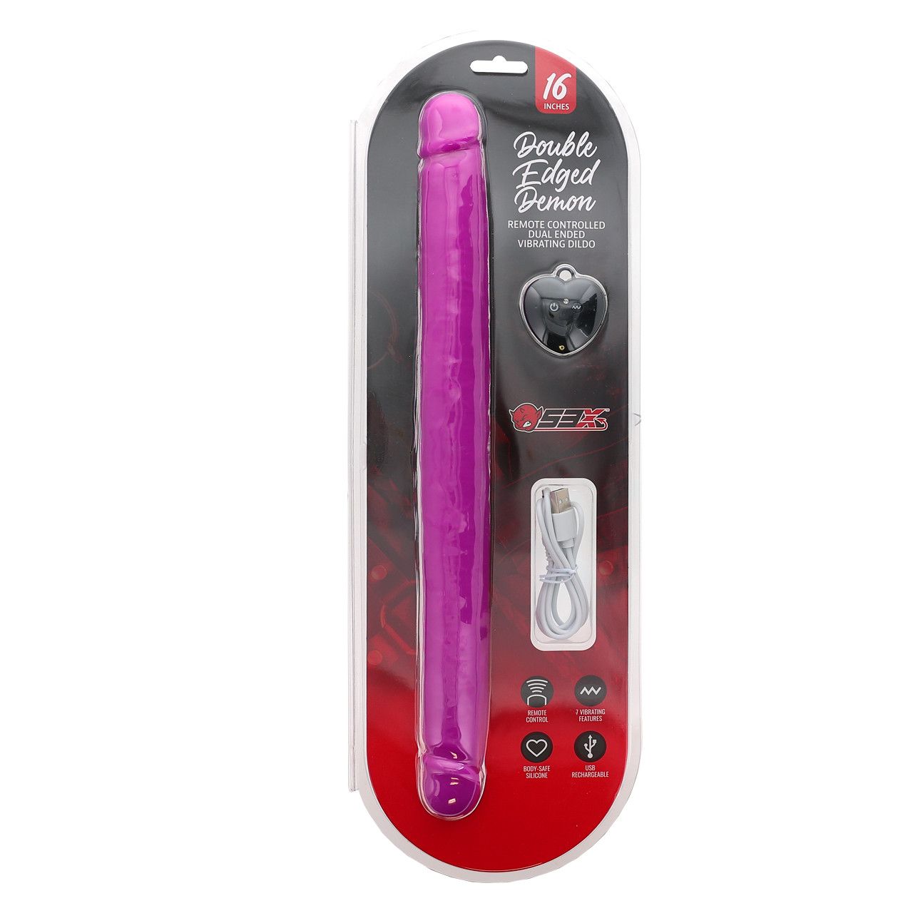 DOUBLE EDGE DEMON 16 inch DUAL ENDED VIBRATING PURPLE DILDO