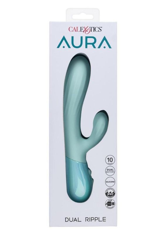 AURA DUAL RIPPLE SILICONE RABBIT VIBRATOR BLUE