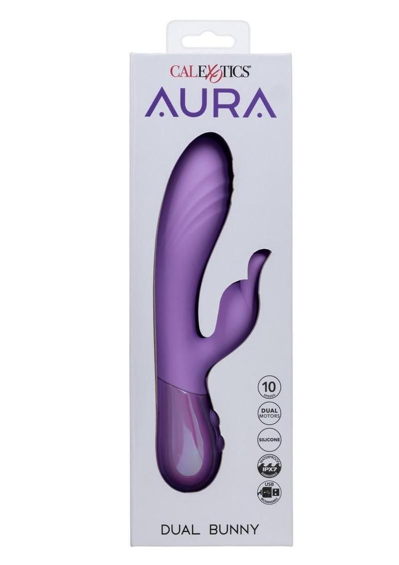 AURA DUAL BUNNY SILICONE RABBIT VIBRATOR PURPLE