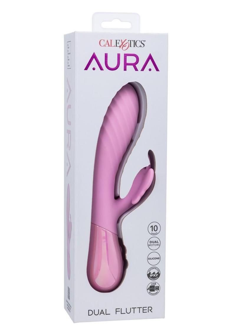 AURA DUAL FLUTTER SILICONE RABBIT VIBRATOR PINK