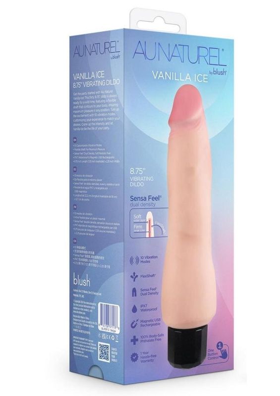 AU NATUREL VANILLA ICE VIBRATING DILDO 8.75"