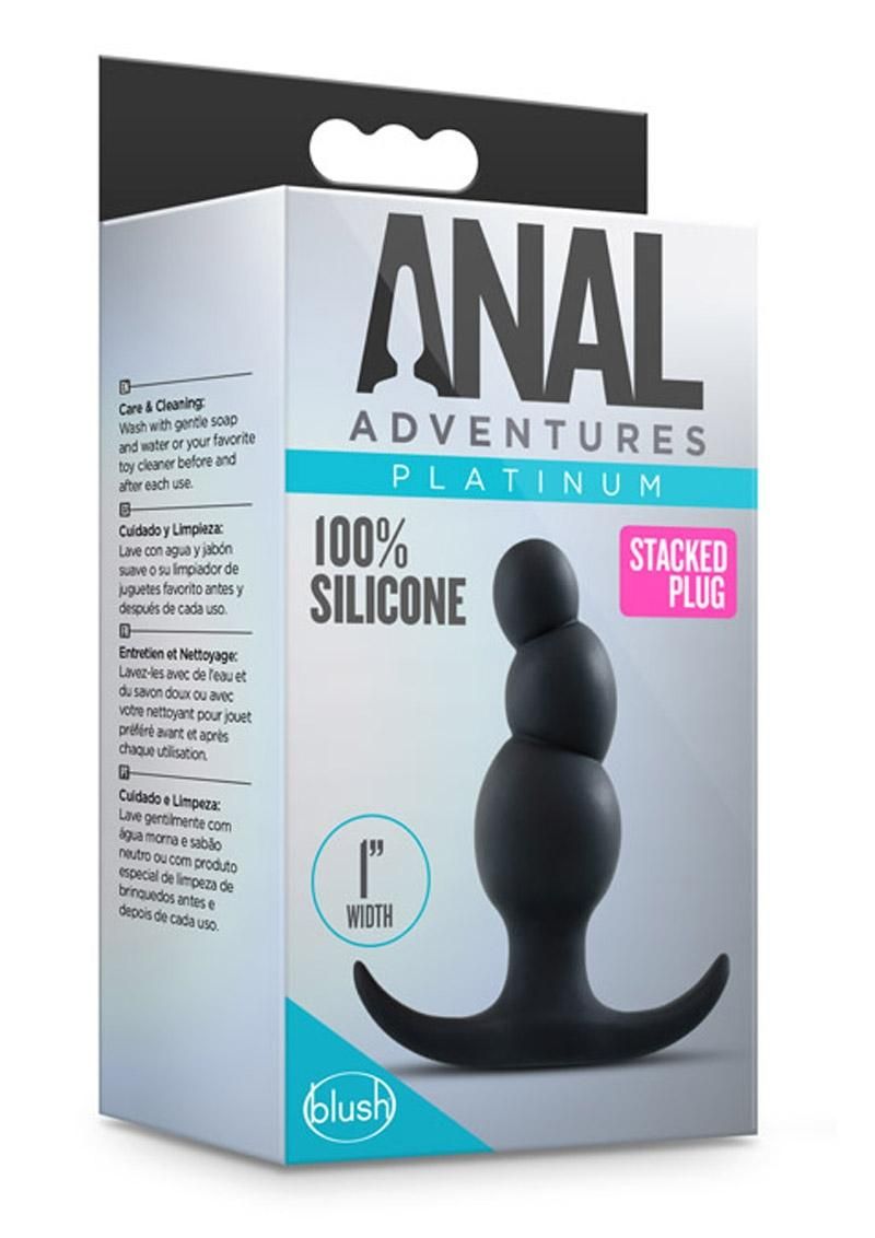 Anal Adventures Platinum Stacked Silicone Butt Plug - Black Anal Adventures Platinum Stacked Silicone Butt Plug - Black