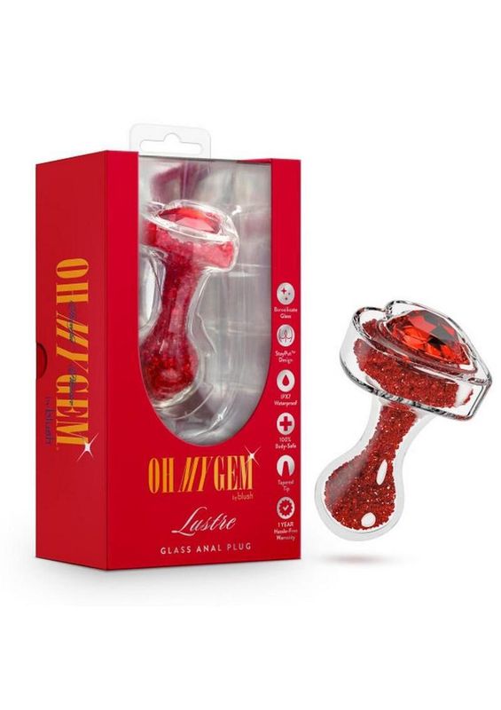 OH MY GEM LUSTRE GLASS ANAL PLUG RED OH MY GEM LUSTRE GLASS ANAL PLUG RED