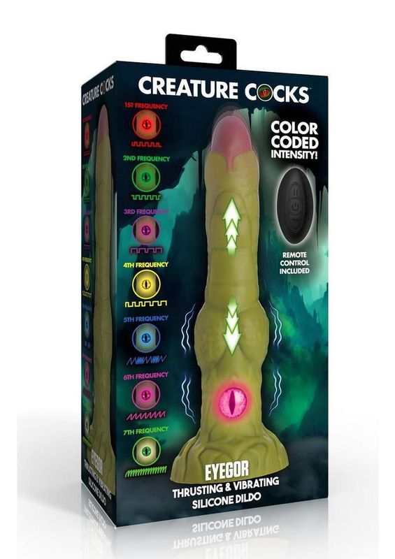 CREATURE COCKS EYEGOR THRUSTING & VIBRATING DILDO GREEN