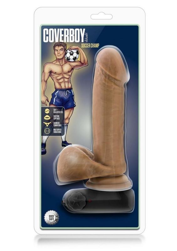 Coverboy Soccer Champ Vibrating Dildo with Balls 8in- Mocha Tan
