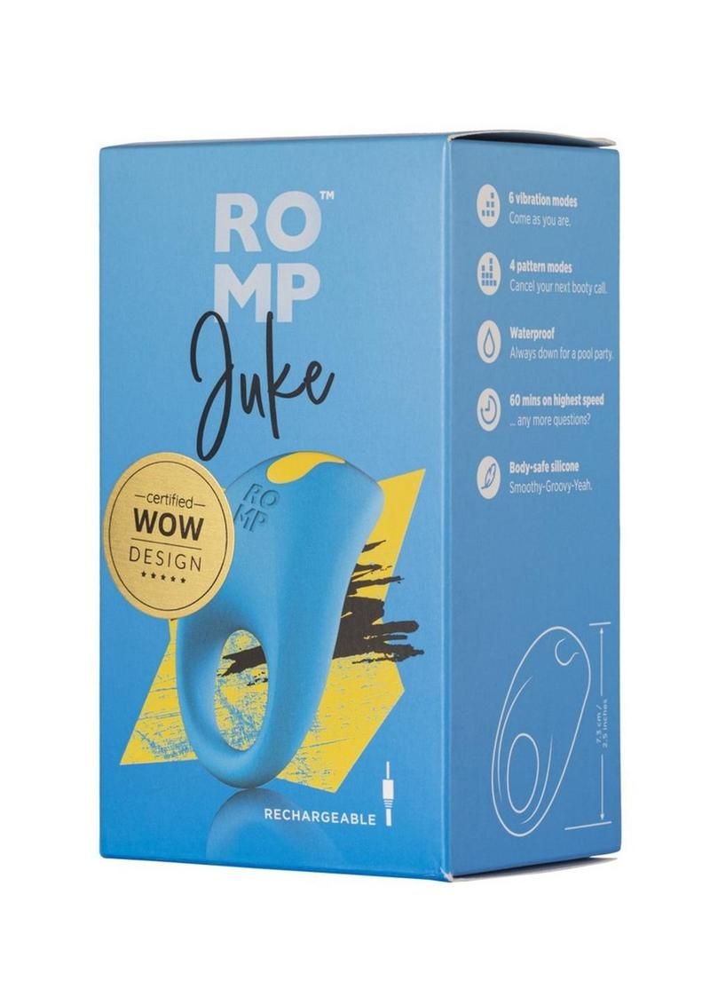 ROMP JUKE RECHARGEABLE SILICONE BLUE COCK RING