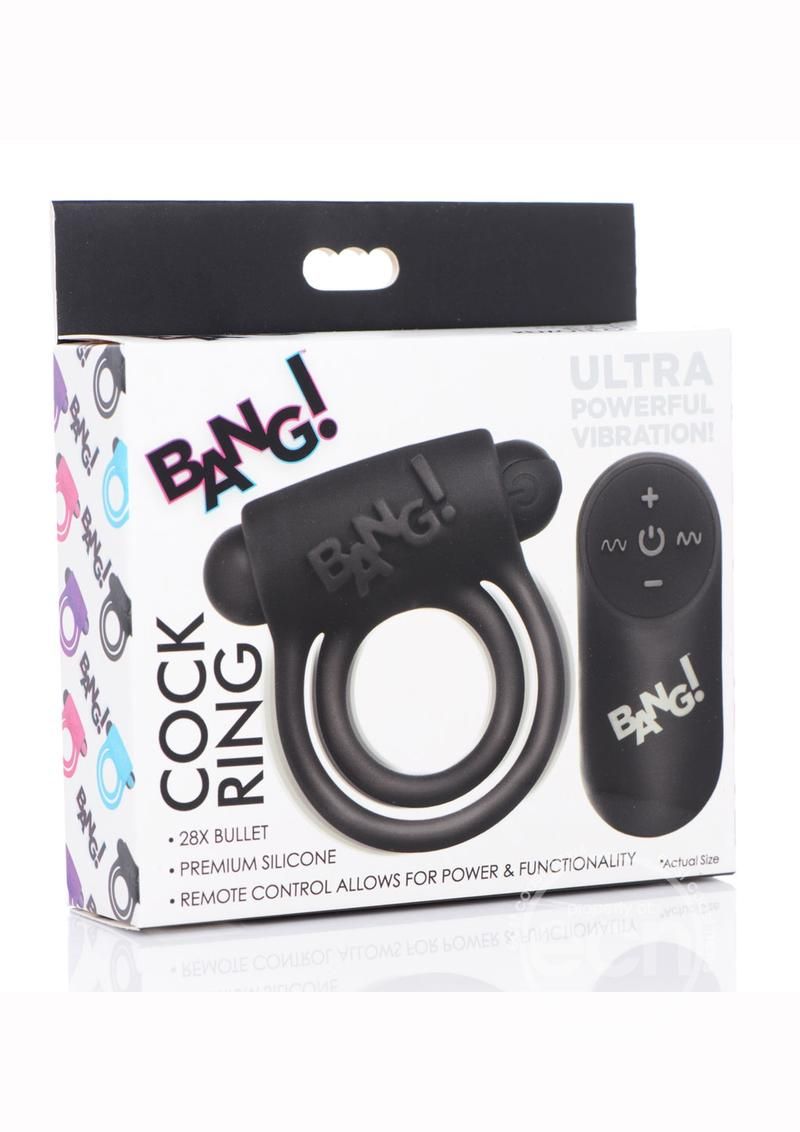 BANG! SILICONE RECHARGEABLE COCK RING WITH REMOTE BANG! SILICONE RECHARGEABLE COCK RING WITH REMOTE, Color: BLACK
