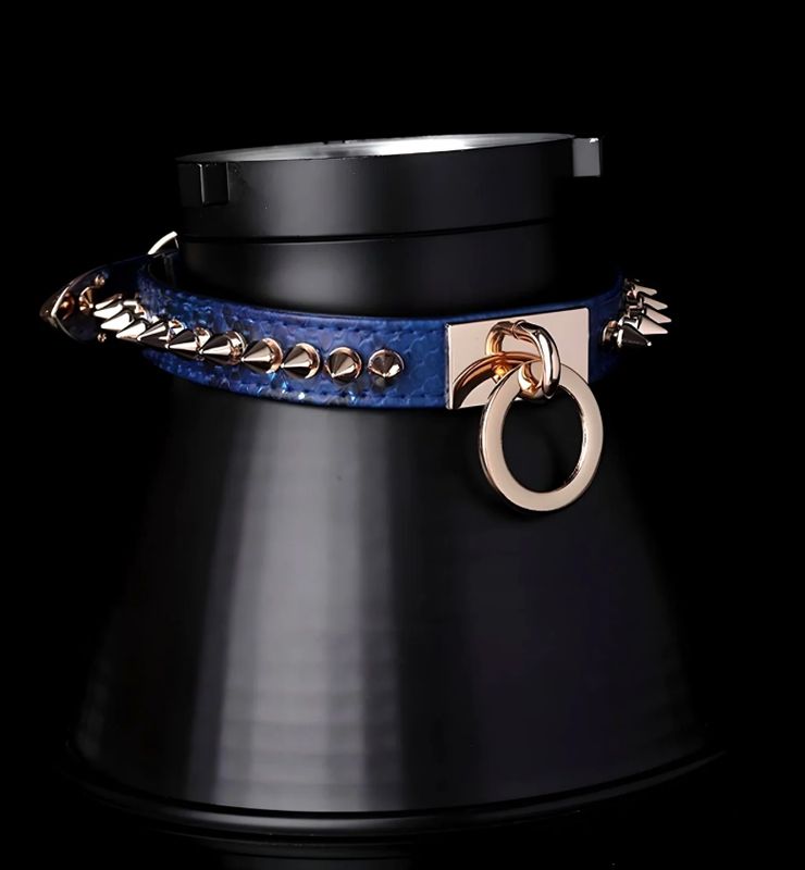 EXOTIC BLUE LIZZARDS PRINT COLLAR WITH GOLDEN HARDWARE