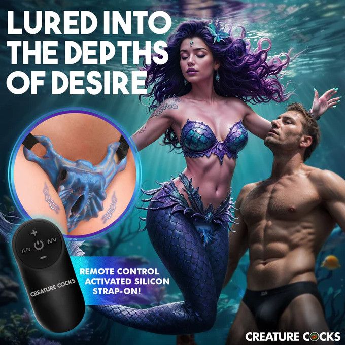 Creature Cocks Siren Snatch Silicone Rechargeable Bullet Strap-On Blue & Gold