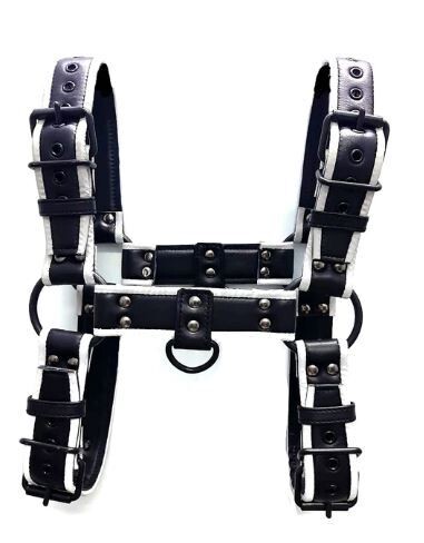 GLOW IN THE DARK BLACK BULLDOG HARNESS WITH SILVER PIPING, Size: SMALL