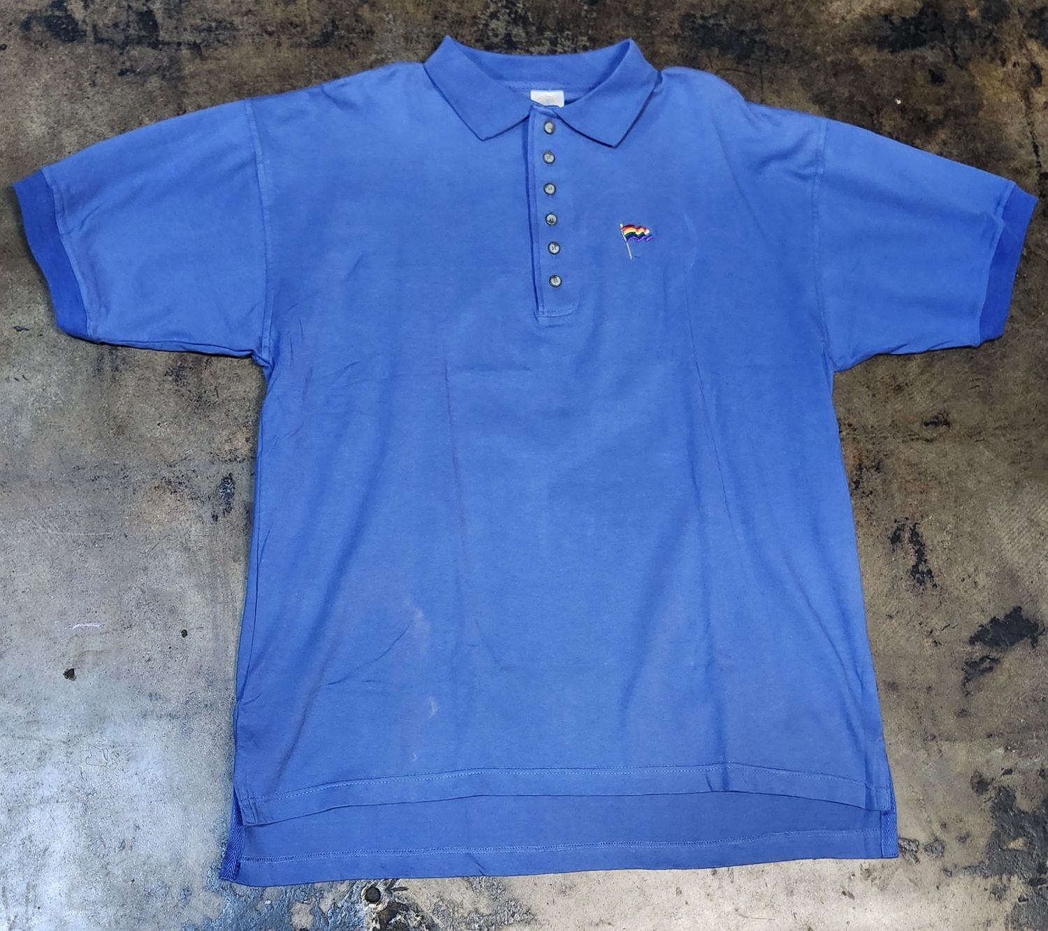 BLUE POLO SHIRT WITH EMBROIDERED RAINBOW WAVY FLAG BLUE POLO SHIRT WITH EMBROIDERED RAINBOW WAVY FLAG