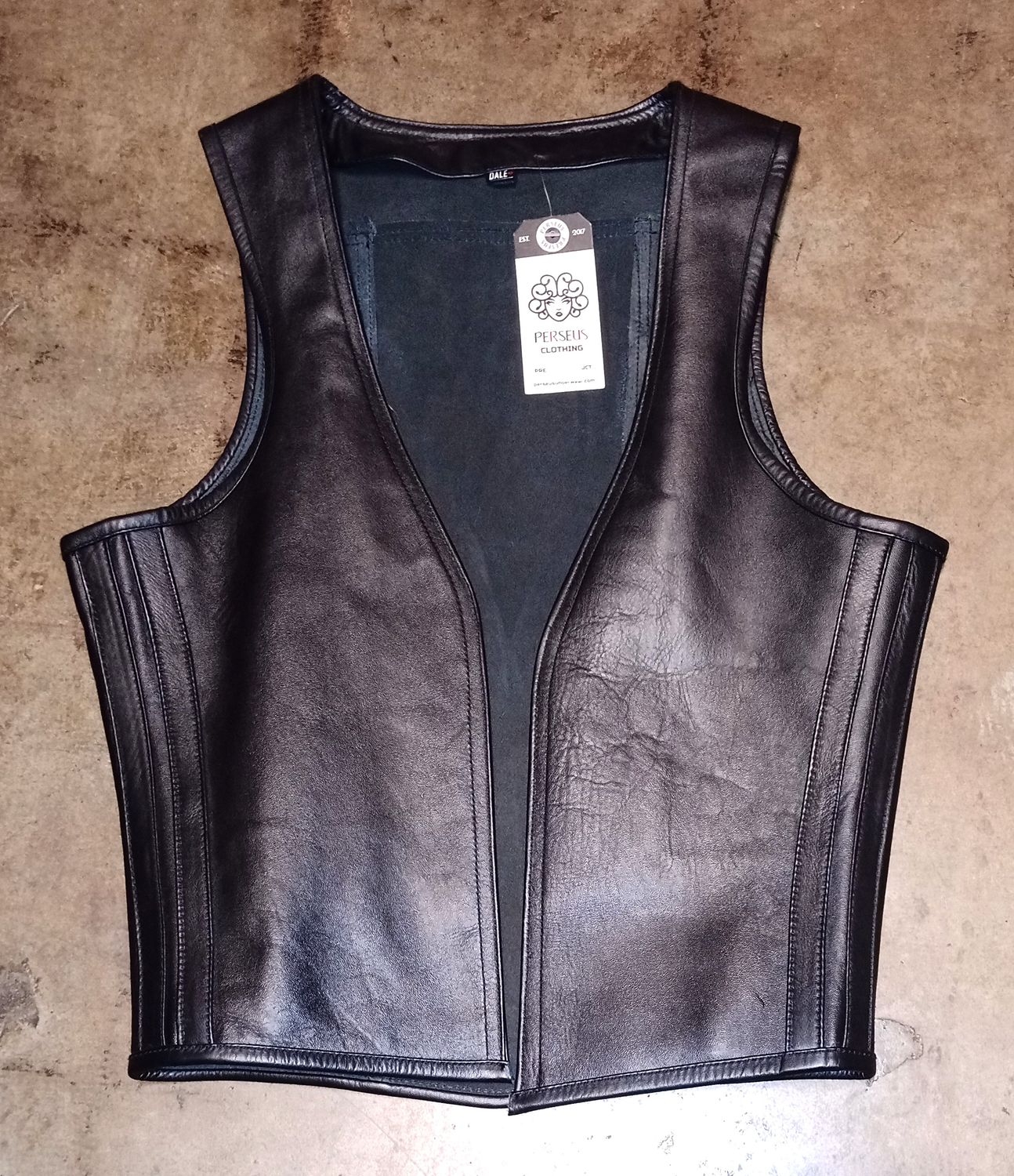 PERSEUS CROTON BLACK LEATHER VEST PERSEUS CROTON BLACK LEATHER VEST, Size: MEDIUM