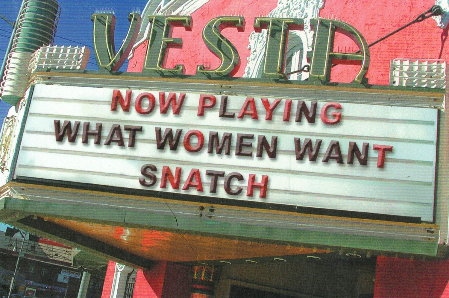 CARD - THEATER MARQUE, NOW PLAYING...