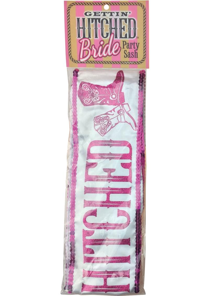 GETTING HITCHED BRIDE PARTY SASH GLITTER WHITE/PINK GETTING HITCHED BRIDE PARTY SASH GLITTER WHITE/PINK