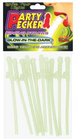 PARTY PECKER SIPPING STRAWS GLOW IN THE DARK 10pk PARTY PECKER SIPPING STRAWS GLOW IN THE DARK 10pk