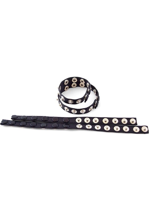 ROUGE MULTI-SNAP LEATHER DOUBLE COCK STRAP BLACK