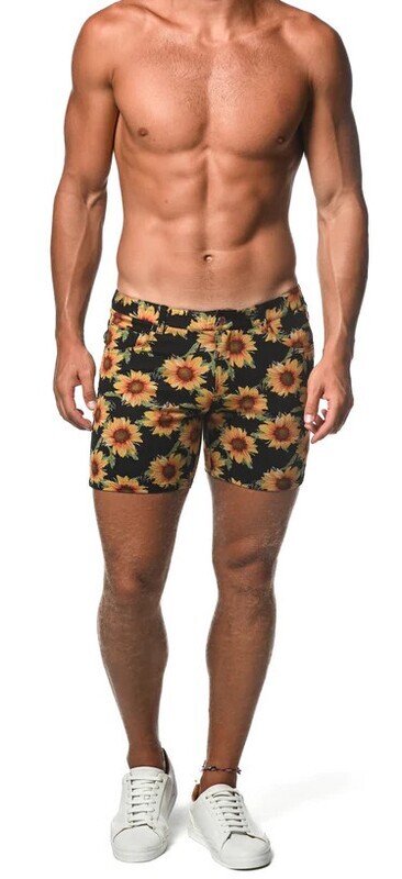 ST33LE YELLOW & BLACK SUNFLOWERS 5" INSEAM KNIT SHORTS