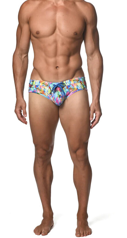 ST33LE ROYAL & RAINBOW TROPICS FREESTYLE SWIM BRIEF, Size: SMALL