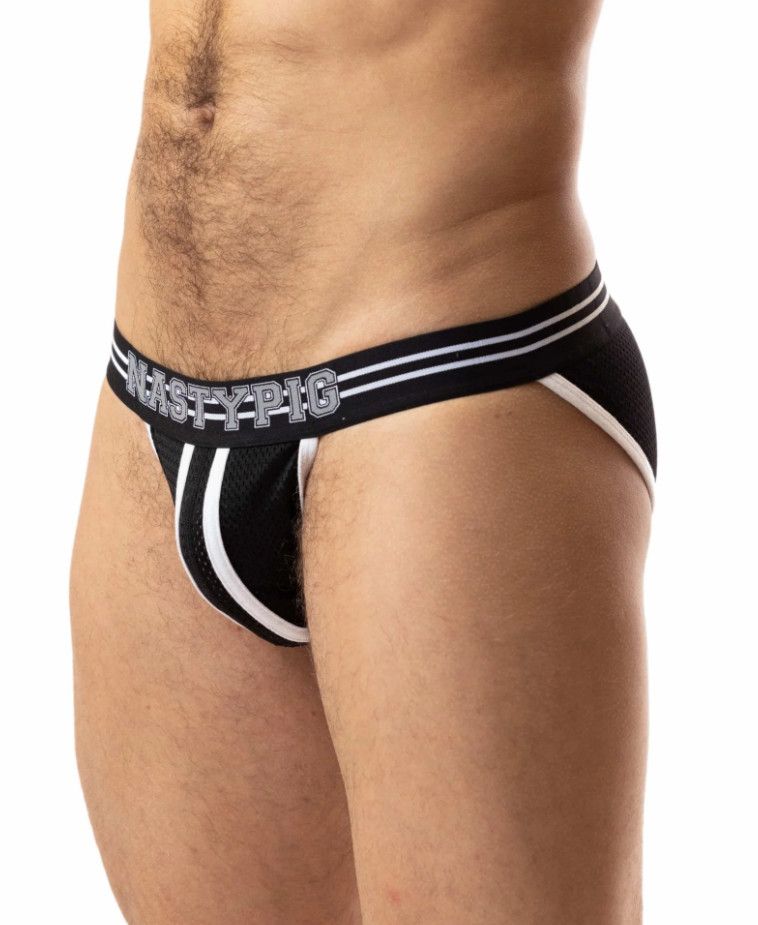 NASTY PIG VARSITY SPORT BRIEF BLACK & WHITE NASTY PIG VARSITY SPORT BRIEF BLACK & WHITE, Size: SMALL