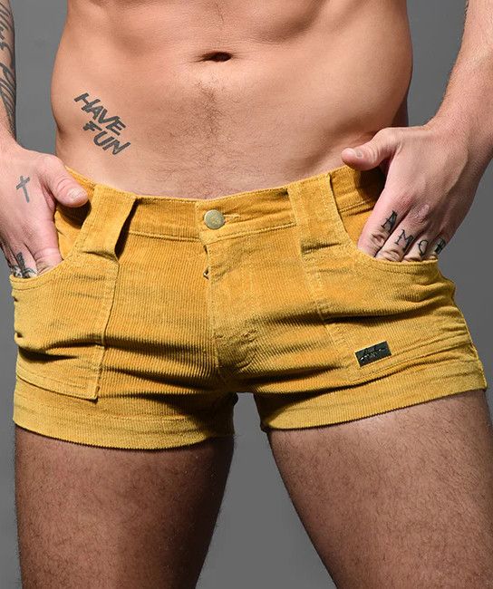 ANDREW CHRISTIAN QUEER CASTRO CAPSULE STRETCH CORD SHORTS YELLOW, Size: 30