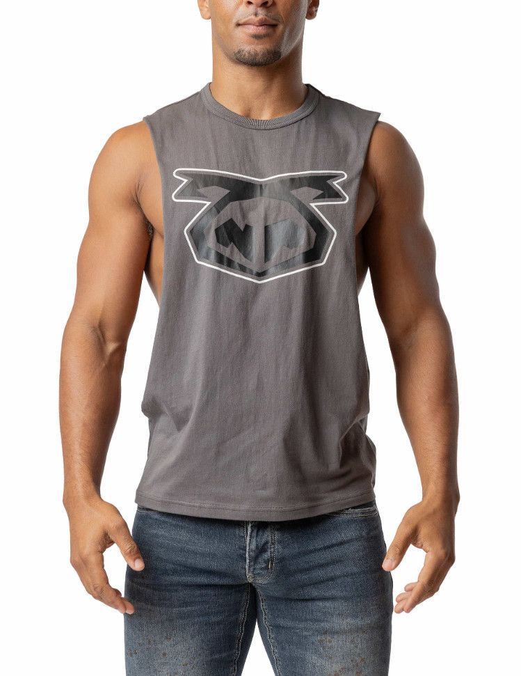 NASTY PIG BRANDMARK SHREDDER TANK TOP 3.0 CHARCOAL GREY WITH BLACK & WHITE, Size: SMALL