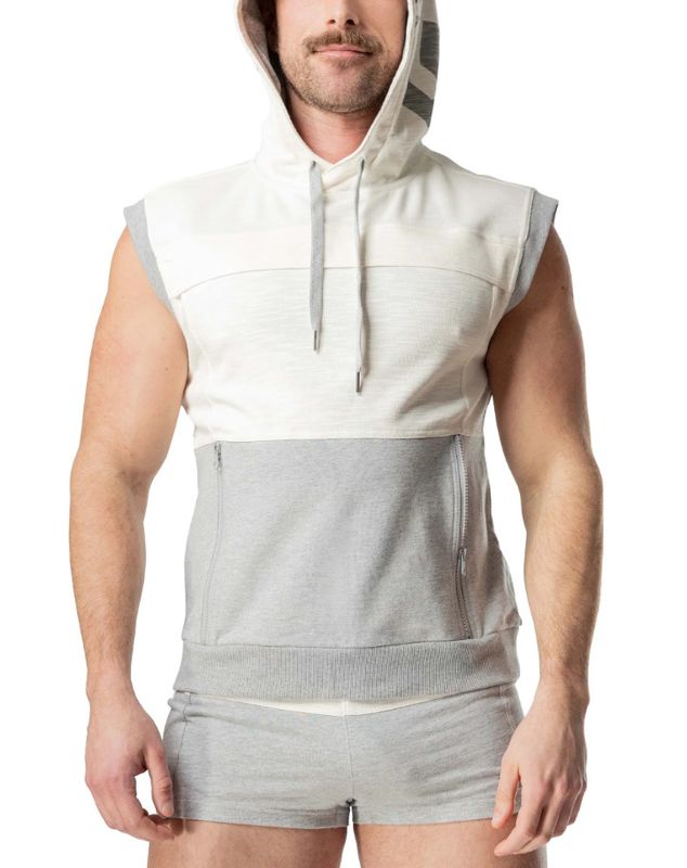 NASTY PIG DUAL SLEEVELESS HOODIE HEATHER GREY & CREAM